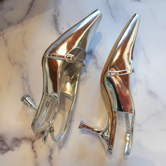 Larroude Ines Pumps Womens Size 8 Mirror Silver Specchio Slingback Heels Dressy - Picture 9 of 16
